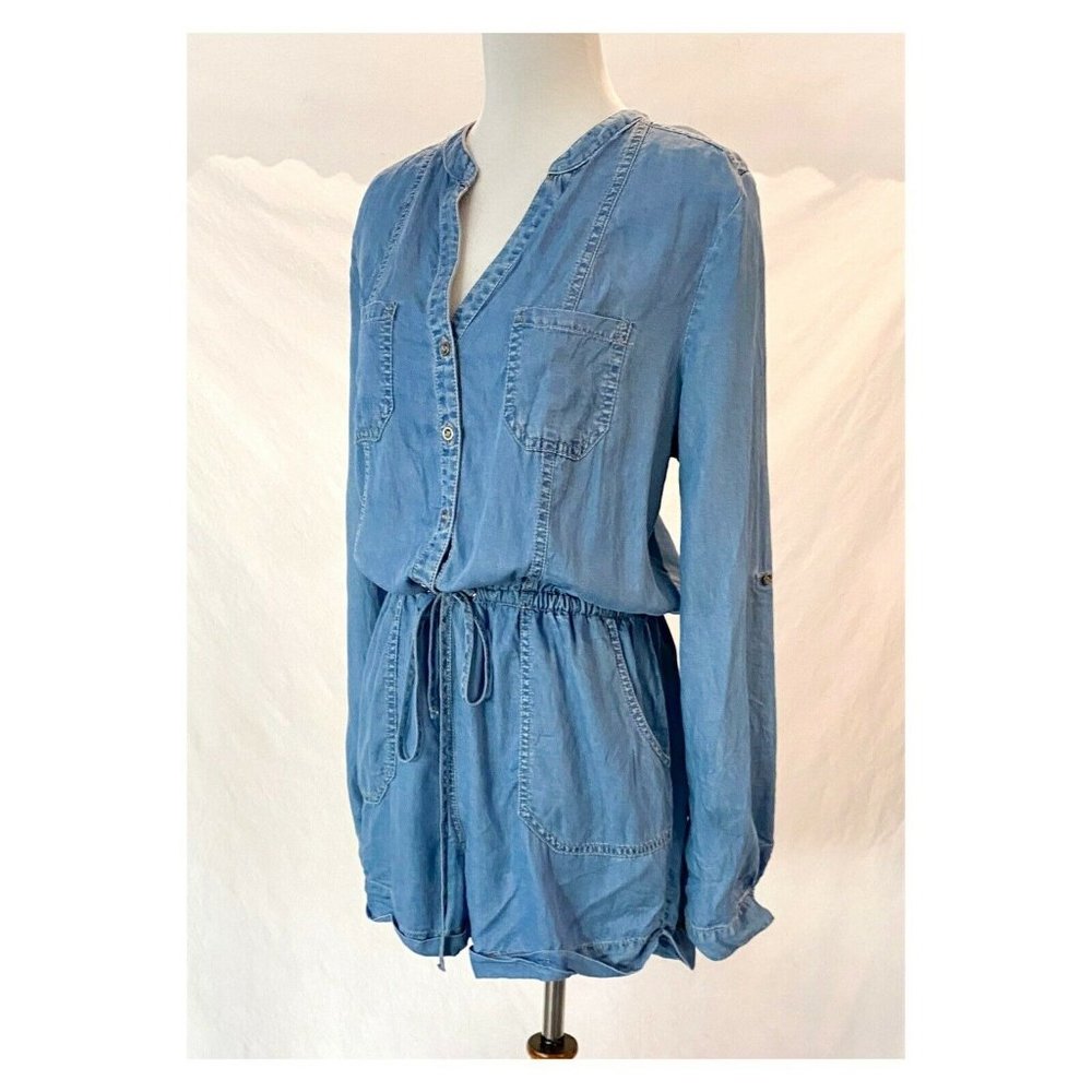 Fashion Nova Water Under The Bridge Chambray Button Front Romper Size Large - Picture 4 of 8